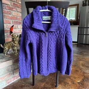 Aran Crafts Double Collar Zip Merino Cardigan